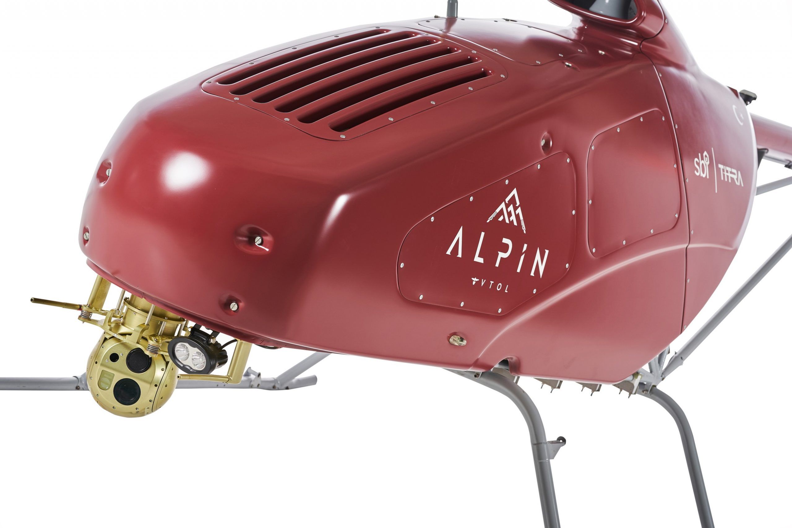 The nose of the UVH-500 in the ALPIN configuration, with an EO/IR gimbal